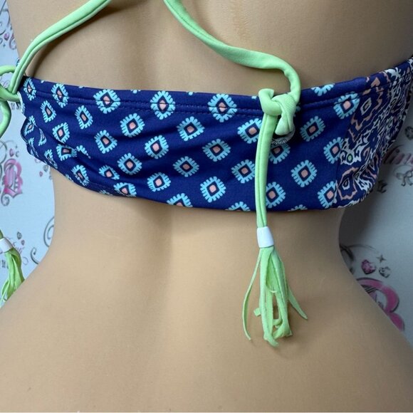 Roxy bikini top paisley print adjustable tassle bead straps corset lace up boho - Picture 5 of 12
